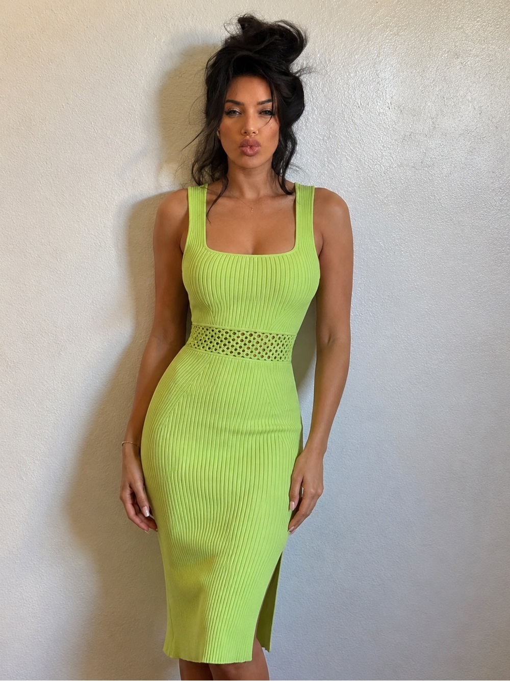 SIMKHAI Loren Crochet Rings Midi Dress in Green medium